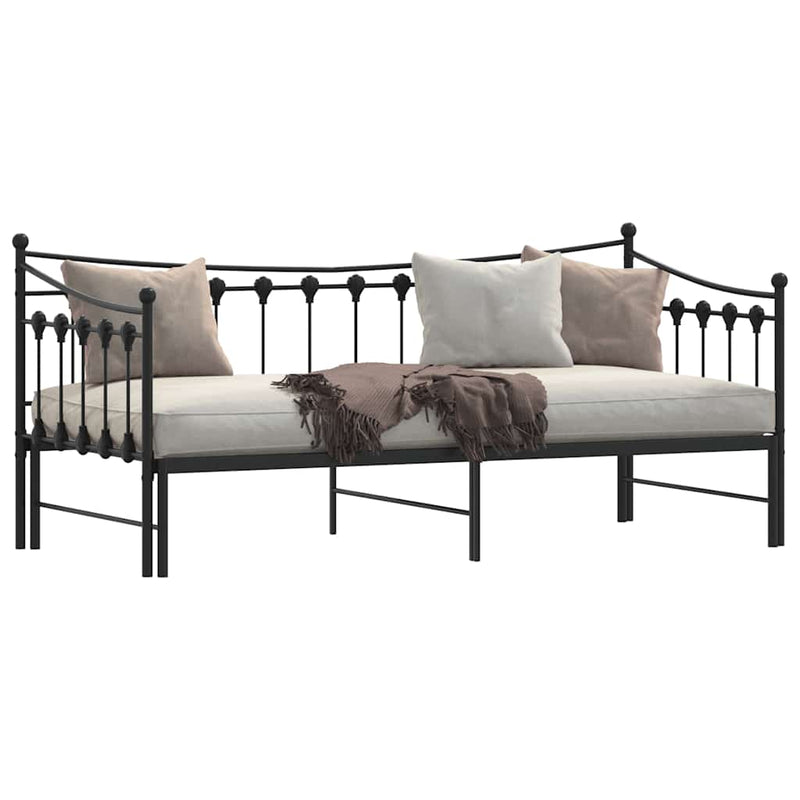 vidaXL Daybed with Trundle without Mattress Black 92x187 cm Single Metal