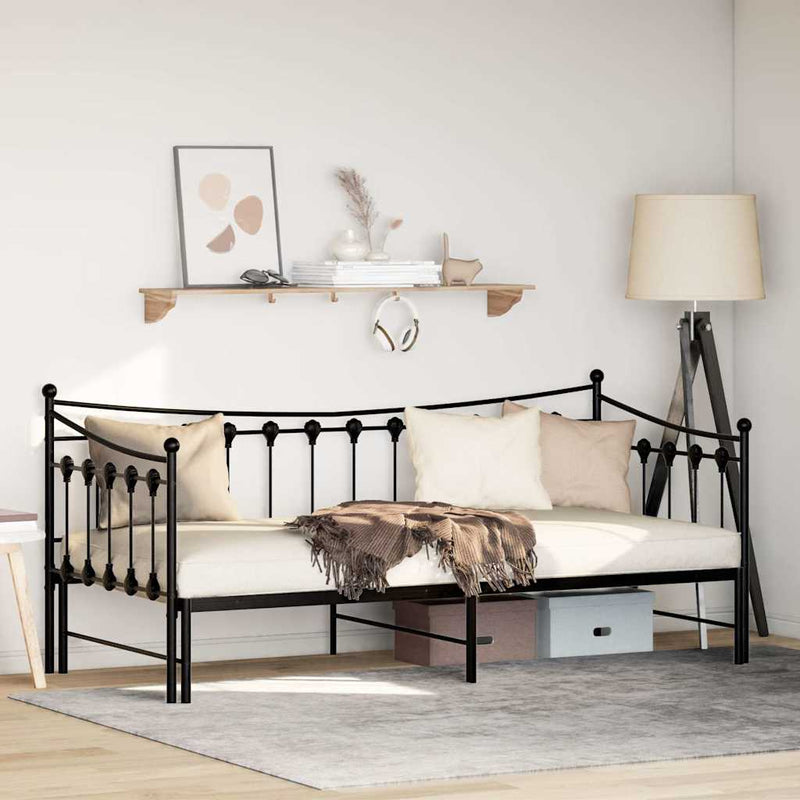 vidaXL Daybed with Trundle without Mattress Black 92x187 cm Single Metal