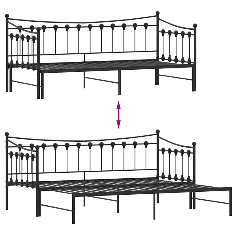 vidaXL Daybed with Trundle without Mattress Black 92x187 cm Single Metal