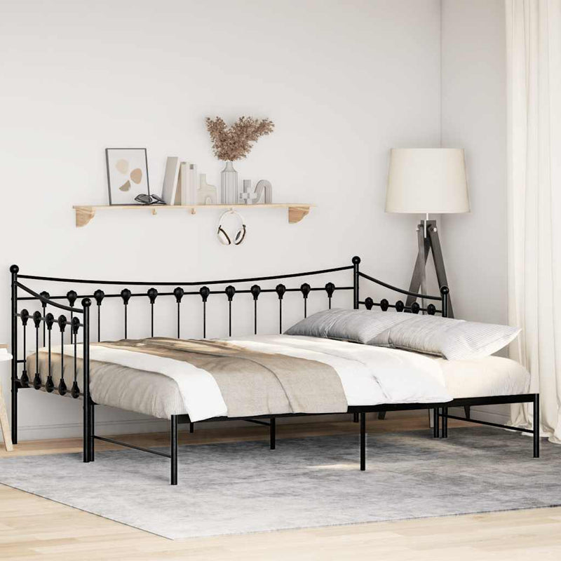vidaXL Daybed with Trundle without Mattress Black 92x187 cm Single Metal