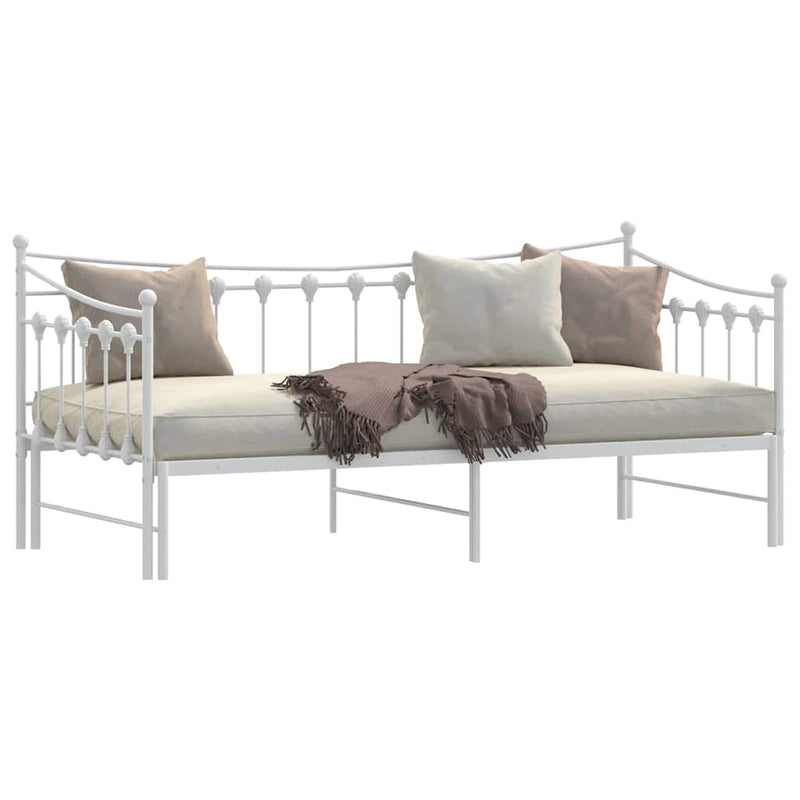 vidaXL Daybed with Trundle without Mattress White 92x187 cm Single Metal