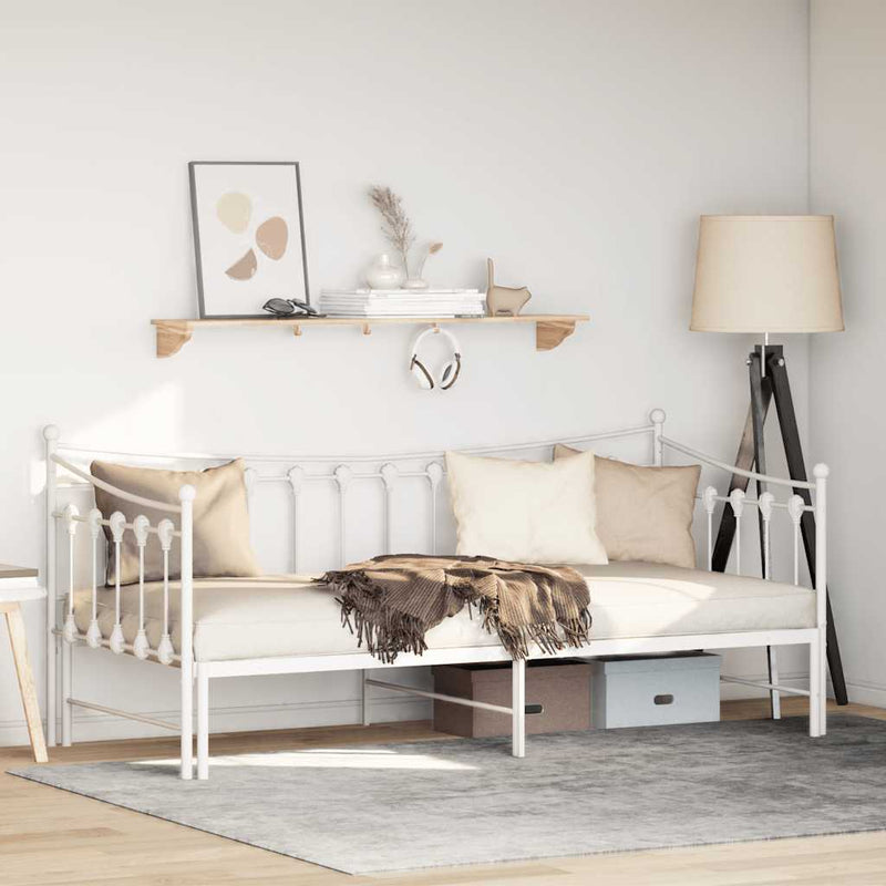 vidaXL Daybed with Trundle without Mattress White 92x187 cm Single Metal