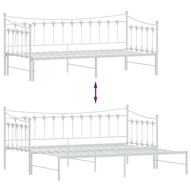 vidaXL Daybed with Trundle without Mattress White 92x187 cm Single Metal