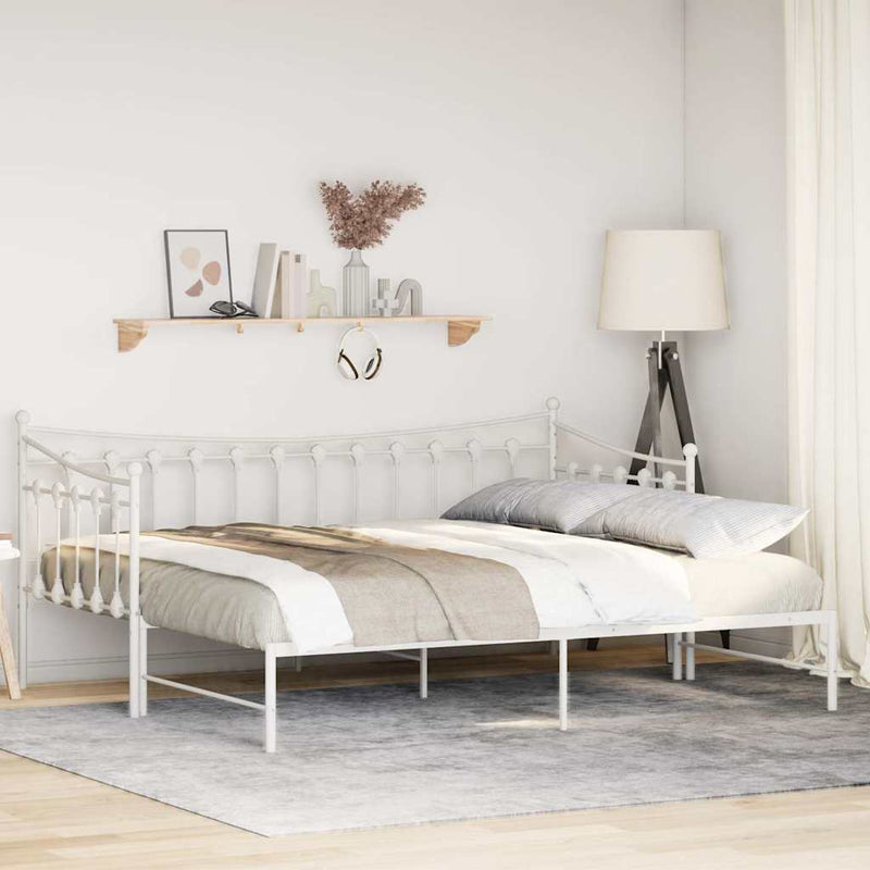 vidaXL Daybed with Trundle without Mattress White 92x187 cm Single Metal