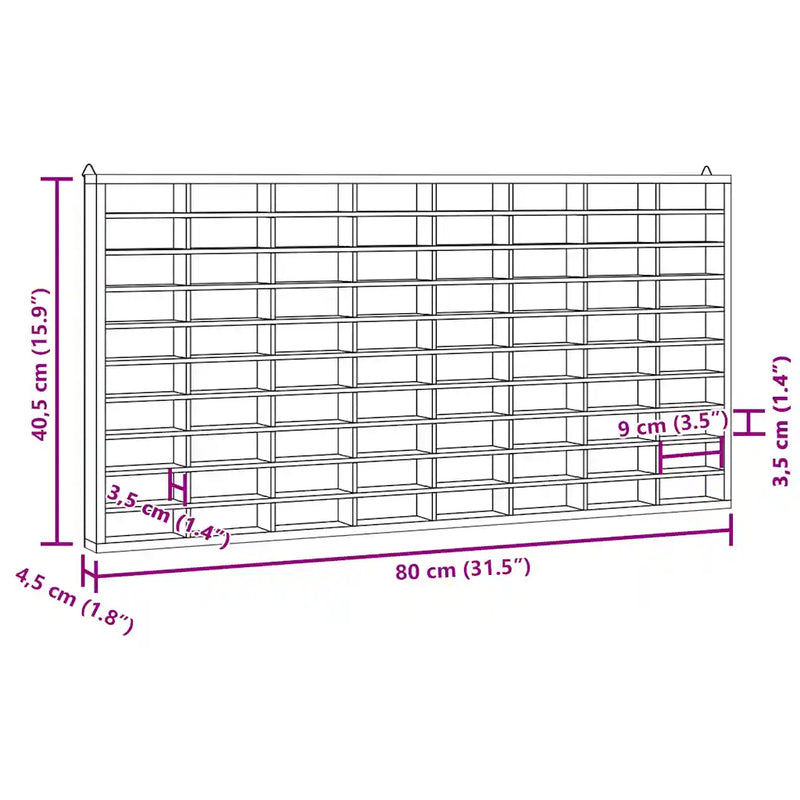 Wooden Collector's Display Case with 80 Compartments 80x4.5x40.5cm