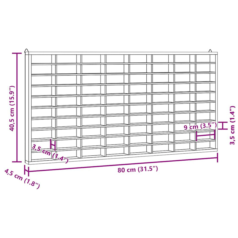 vidaXL Wooden Collector's Display Case with 80 Compartments 80x4.5x40.5cm