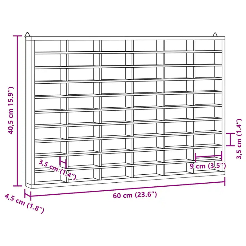 Wooden Collector's Display Case with 60 Compartments 60x4.5x40.5cm
