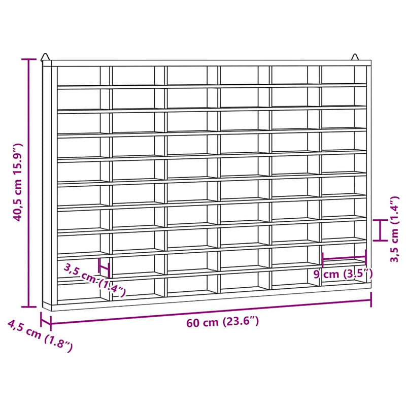 vidaXL Wooden Collector's Display Case with 60 Compartments 60x4.5x40.5cm