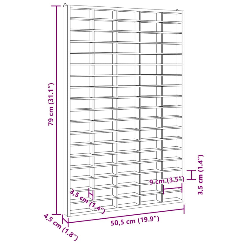 vidaXL Wooden Collector's Display Case with 90 Compartments 50.5x4.5x79cm