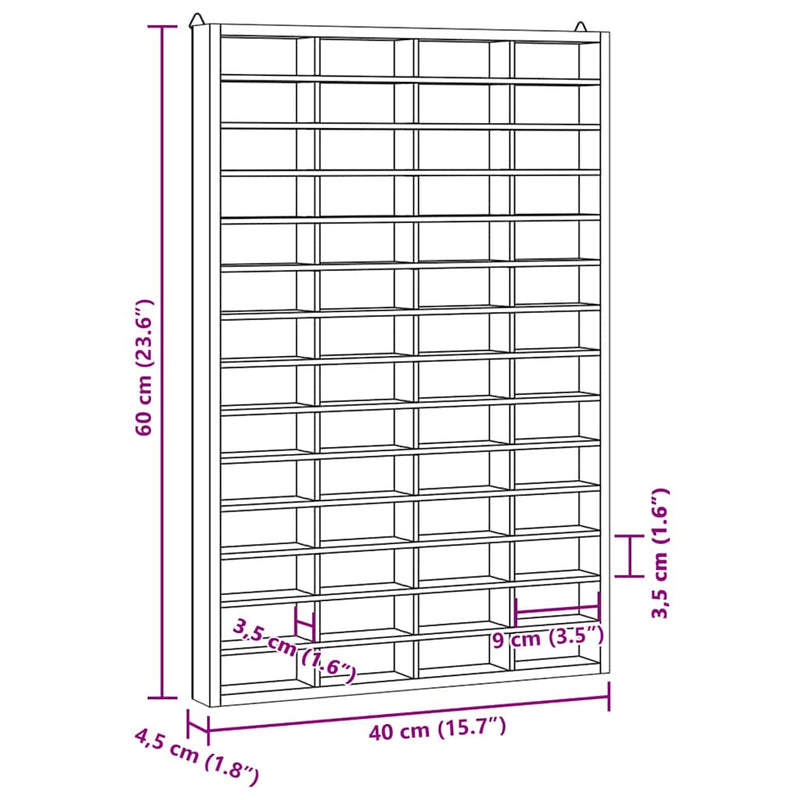 vidaXL Wooden Collector's Display Case with 56 Compartments 40x4.5x60cm