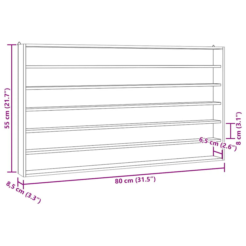 Wooden Collector's Display Case with 6 Shelves 80x8,5x55cm