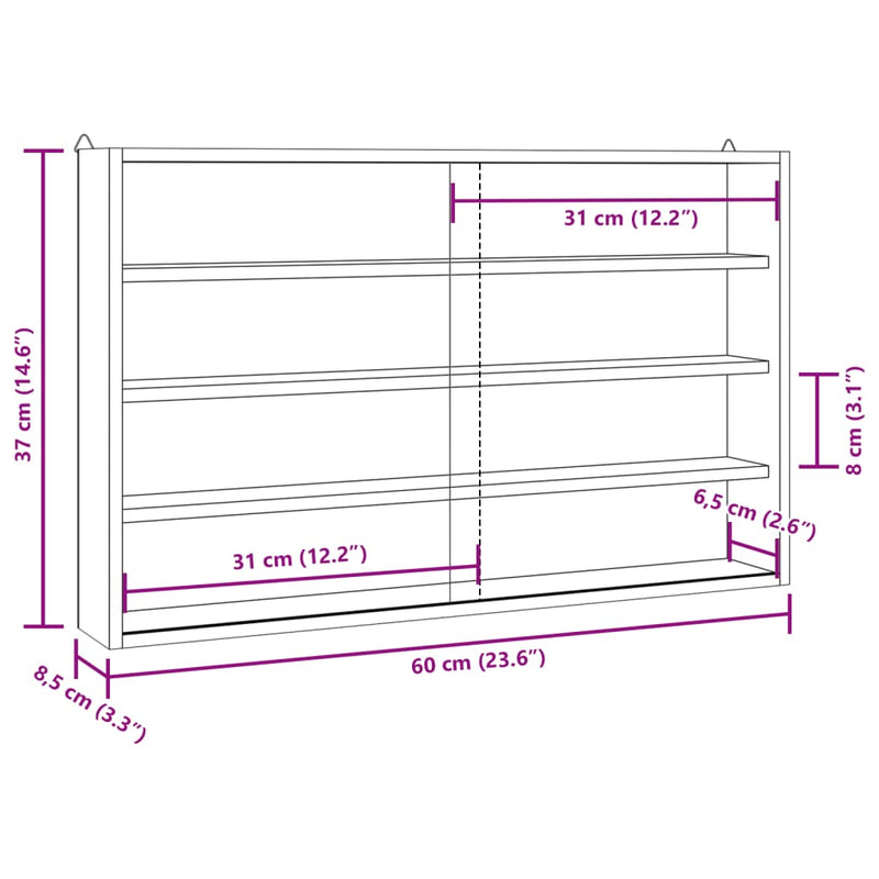 vidaXL Wooden Collector's Display Case with Doors 60x8.5x37cm