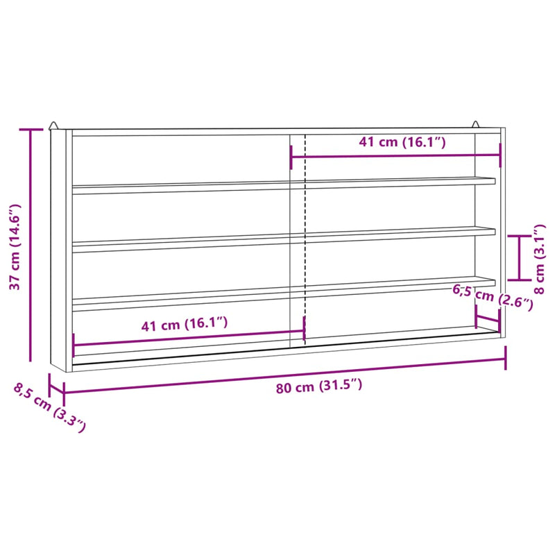 vidaXL Wooden Collector's Display Case with Doors 80x8.5x37cm