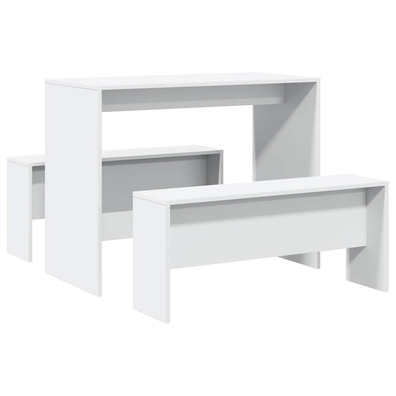 vidaXL 3 Piece Dining Table and Bench Set White Engineered Wood