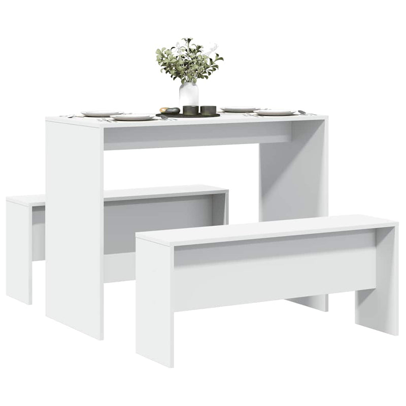 vidaXL 3 Piece Dining Table and Bench Set White Engineered Wood