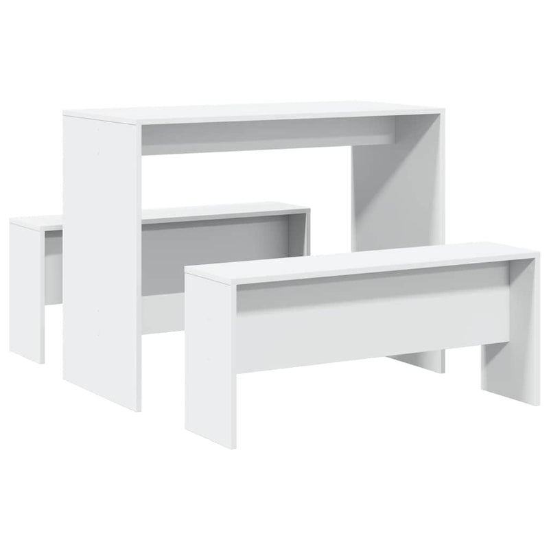 vidaXL 3 Piece Dining Table and Bench Set White Engineered Wood