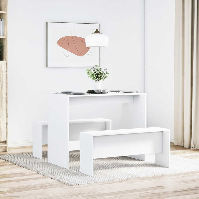 vidaXL 3 Piece Dining Table and Bench Set White Engineered Wood