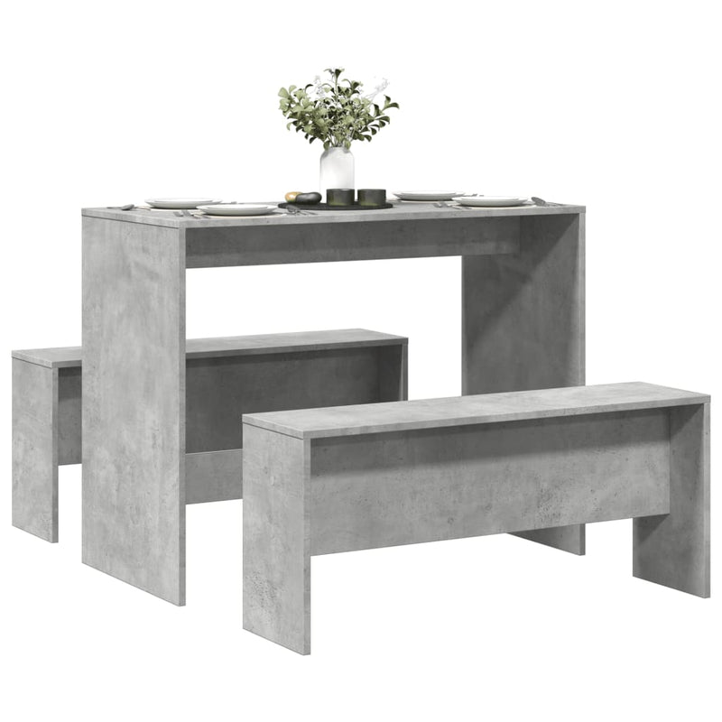 vidaXL 3 Piece Dining Table and Bench Set Concrete Grey Engineered Wood
