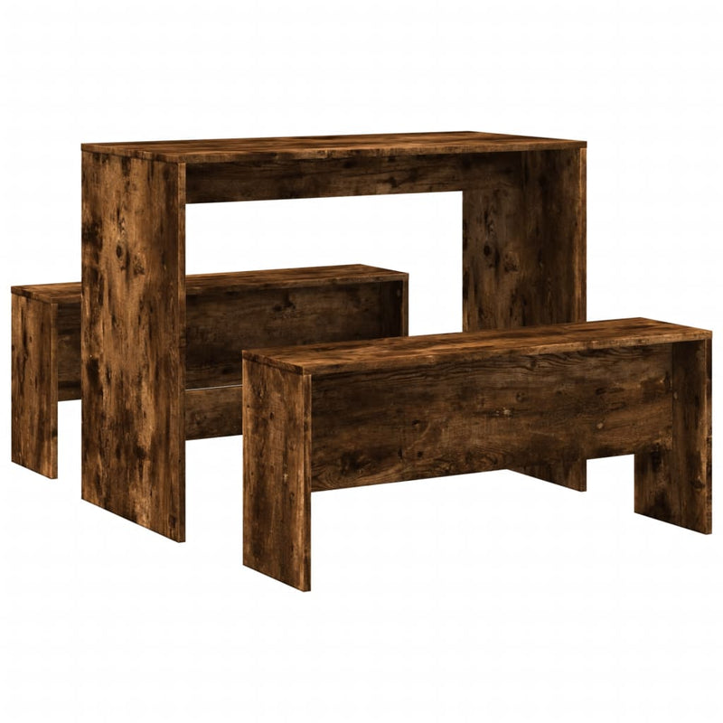 vidaXL 3 Piece Dining Table and Bench Set Smoked Oak Engineered Wood