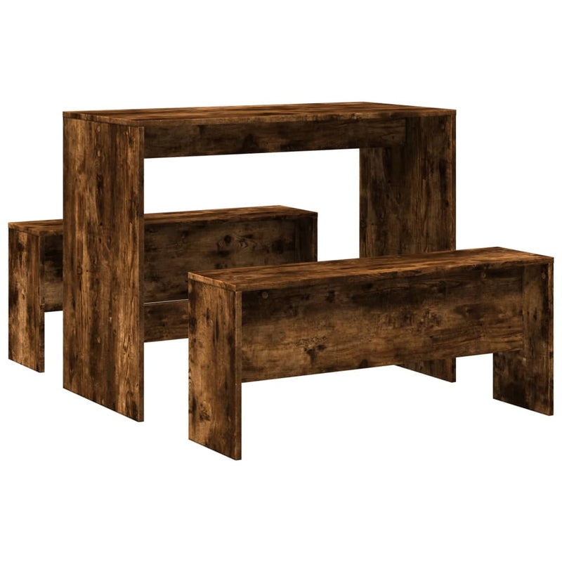 vidaXL 3 Piece Dining Table and Bench Set Smoked Oak Engineered Wood