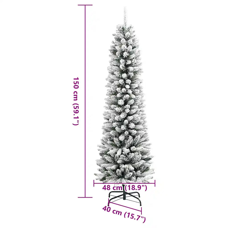 Artificial Slim Christmas Tree with Flocked Snow 150 cm PVC&PE
