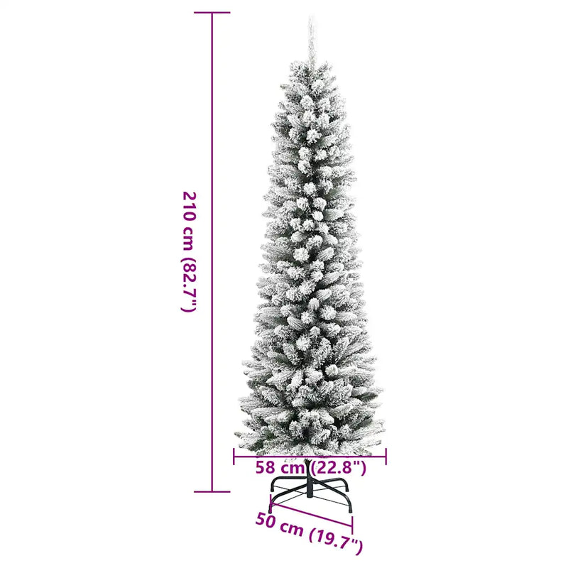 Artificial Slim Christmas Tree with Flocked Snow 210 cm PVC&PE