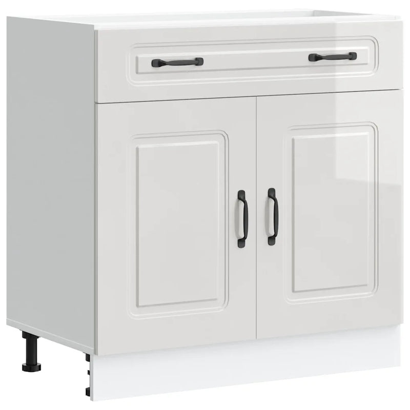 Kitchen Base Cabinet "Kalmar" High Gloss White Engineered Wood
