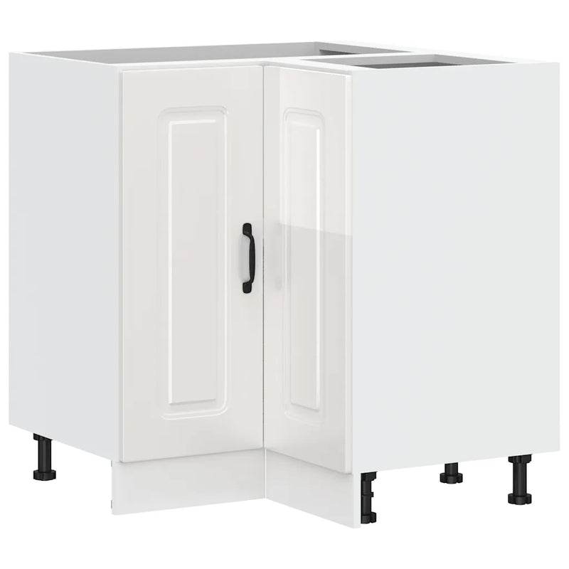 Kitchen Corner Base Cabinet "Kalmar" High Gloss White Engineered Wood