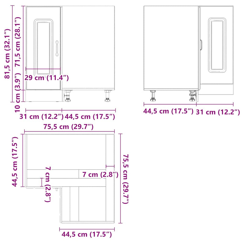 Kitchen Corner Base Cabinet "Kalmar" High Gloss White Engineered Wood