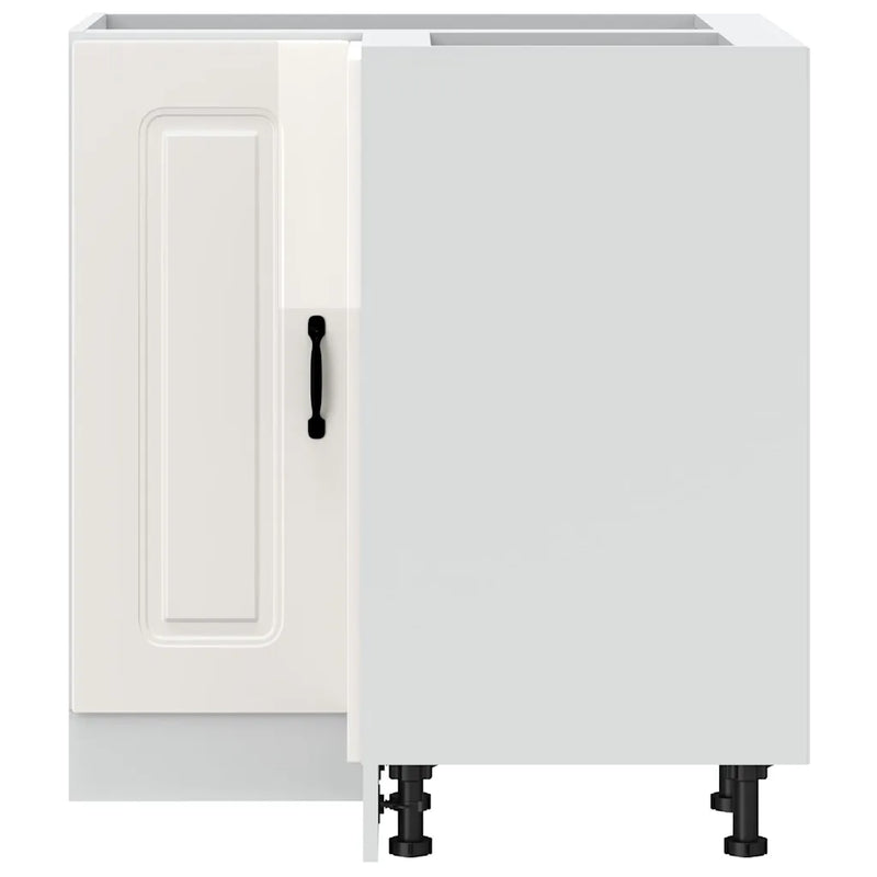 Kitchen Corner Base Cabinet "Kalmar" High Gloss White Engineered Wood