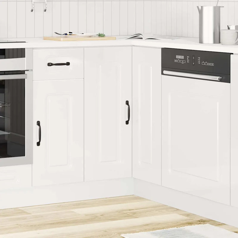 Kitchen Corner Base Cabinet "Kalmar" High Gloss White Engineered Wood
