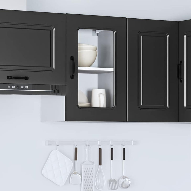 vidaXL Kitchen Wall Cabinet with Glass Door "Kalmar" Black Engineered Wood