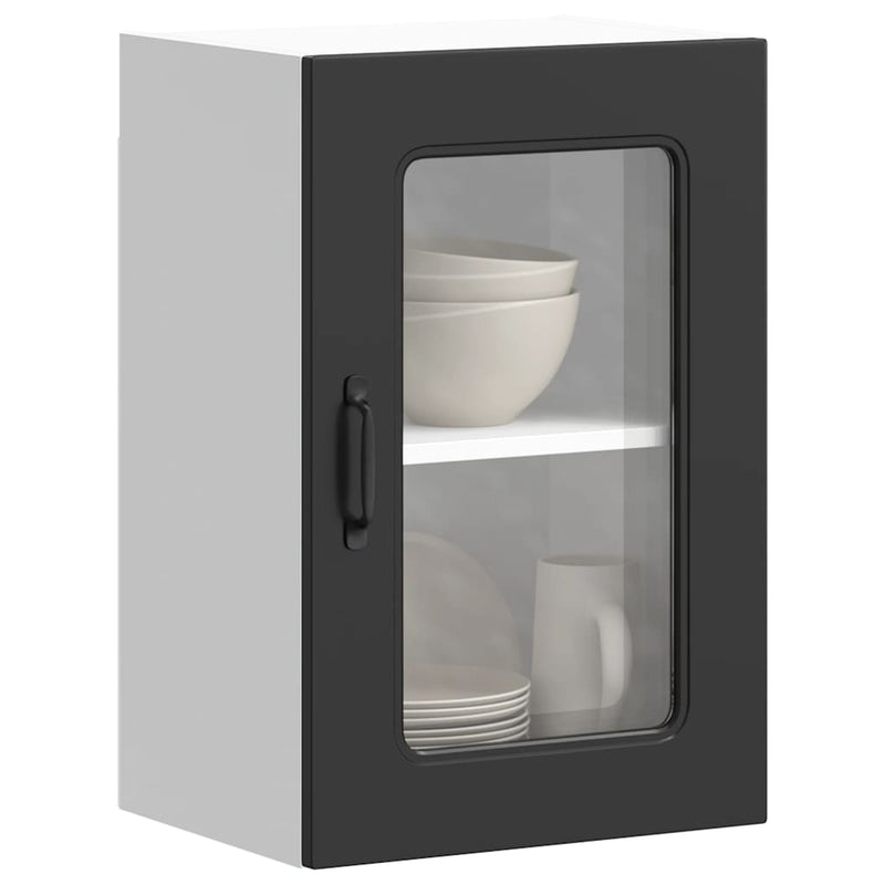 vidaXL Kitchen Wall Cabinet with Glass Door "Kalmar" Black Engineered Wood