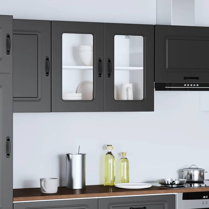 vidaXL Kitchen Wall Cabinet with Glass Door "Kalmar" Black Engineered Wood