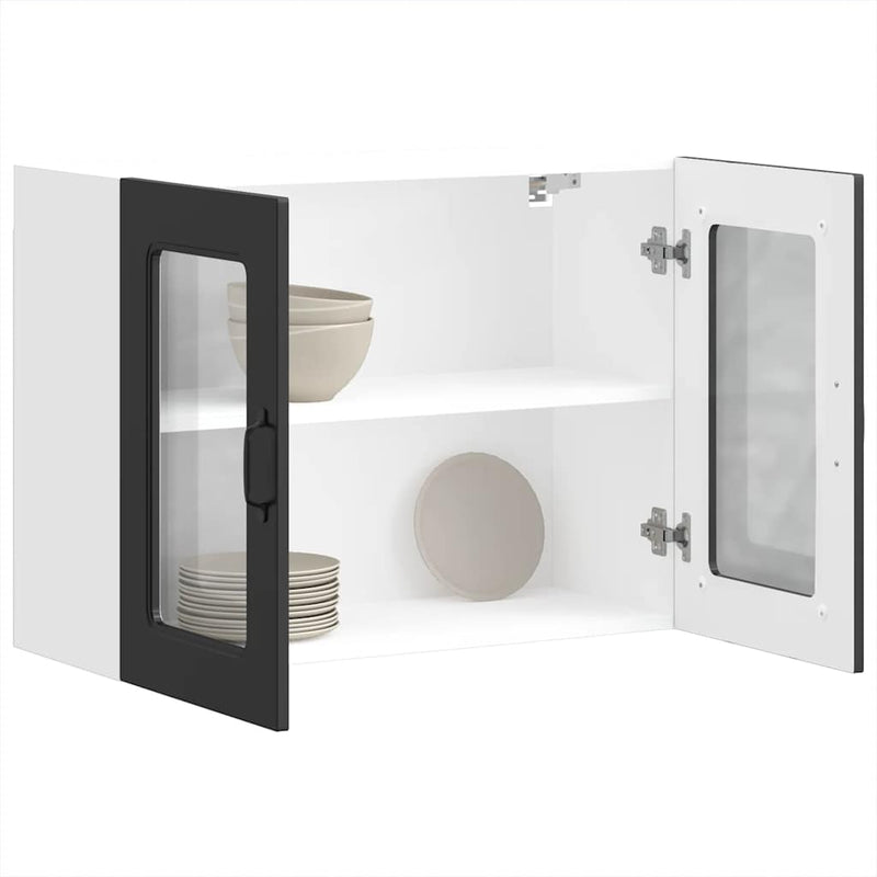 vidaXL Kitchen Wall Cabinet with Glass Door "Kalmar" Black Engineered Wood