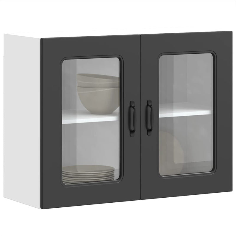 vidaXL Kitchen Wall Cabinet with Glass Door "Kalmar" Black Engineered Wood