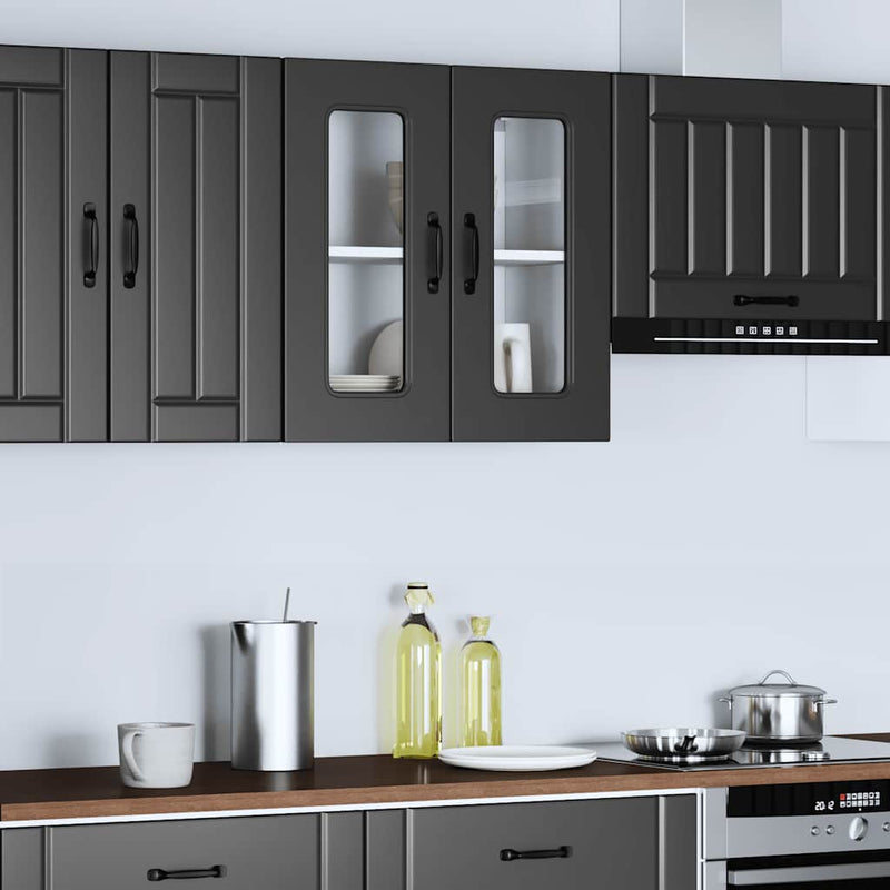 vidaXL Kitchen Wall Cabinet with Glass Door "Kalmar" Black Engineered Wood