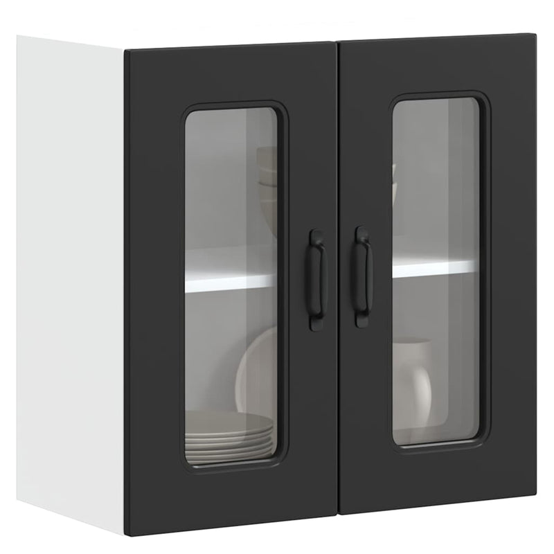 vidaXL Kitchen Wall Cabinet with Glass Door "Kalmar" Black Engineered Wood