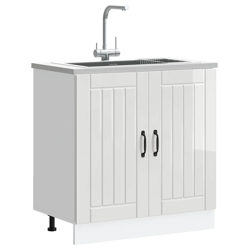 Sink Base Cabinet "Lucca" High Gloss White Engineered Wood