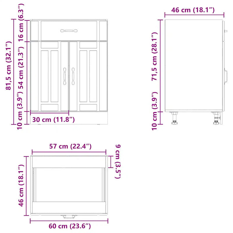 Kitchen Base Cabinet "Lucca" High Gloss White Engineered Wood
