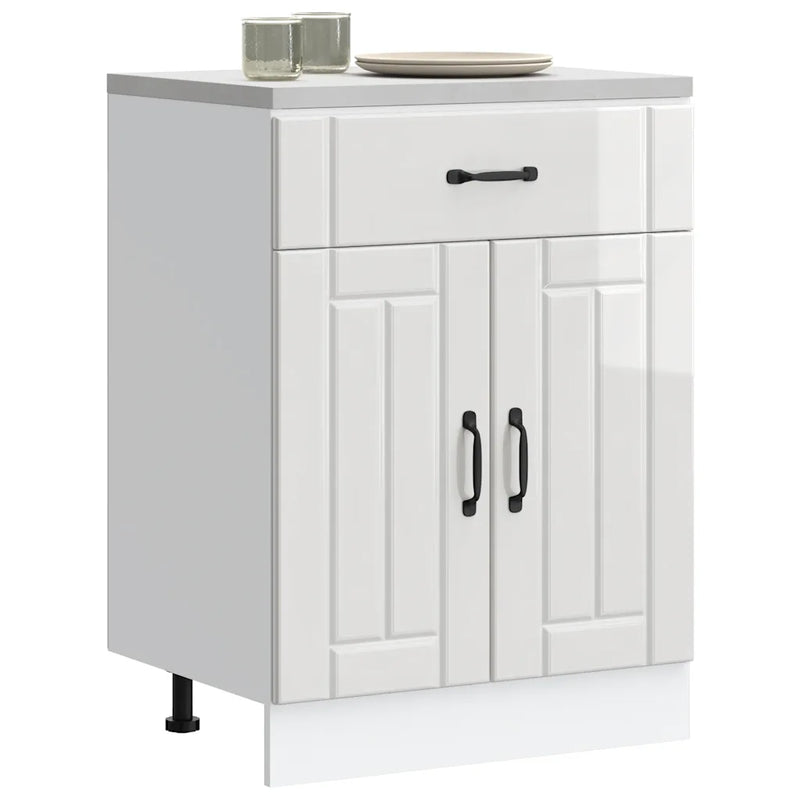 Kitchen Base Cabinet "Lucca" High Gloss White Engineered Wood