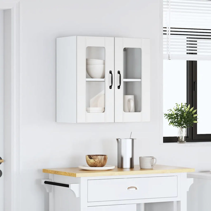 Kitchen Wall Cabinet with Glass Door Lucca White Engineered Wood