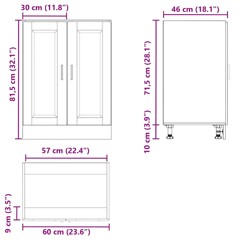 Kitchen Base Cabinet "Porto" High Gloss White Engineered Wood