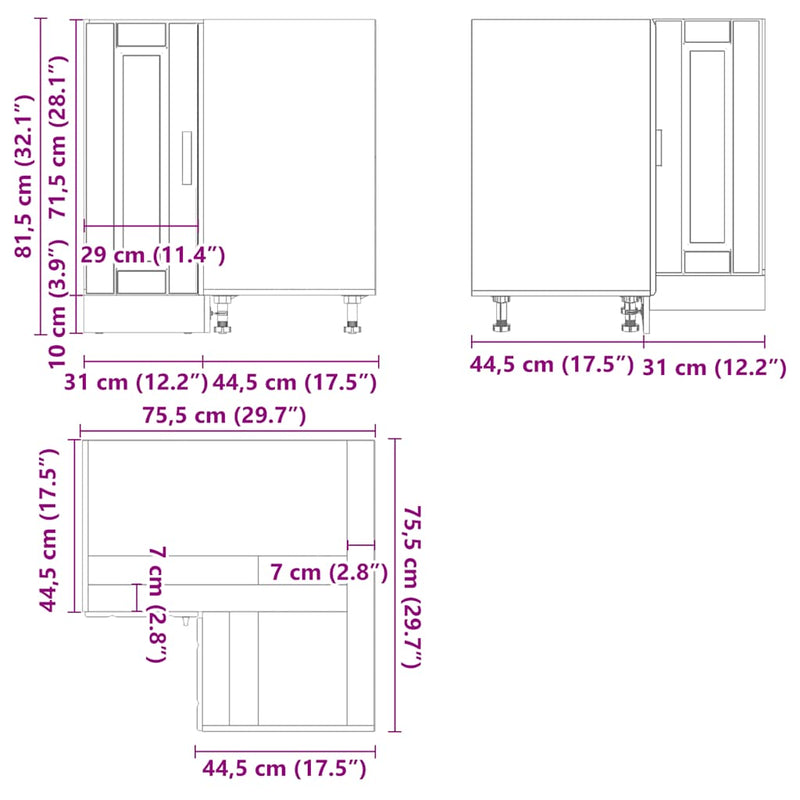 vidaXL Kitchen Corner Base Cabinet "Porto" High Gloss White Engineered Wood