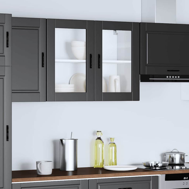 vidaXL Kitchen Wall Cabinet with Glass Door "Porto" Black