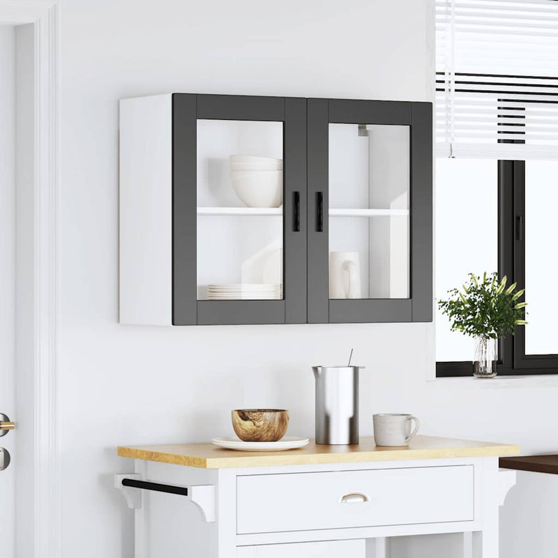 vidaXL Kitchen Wall Cabinet with Glass Door "Porto" Black
