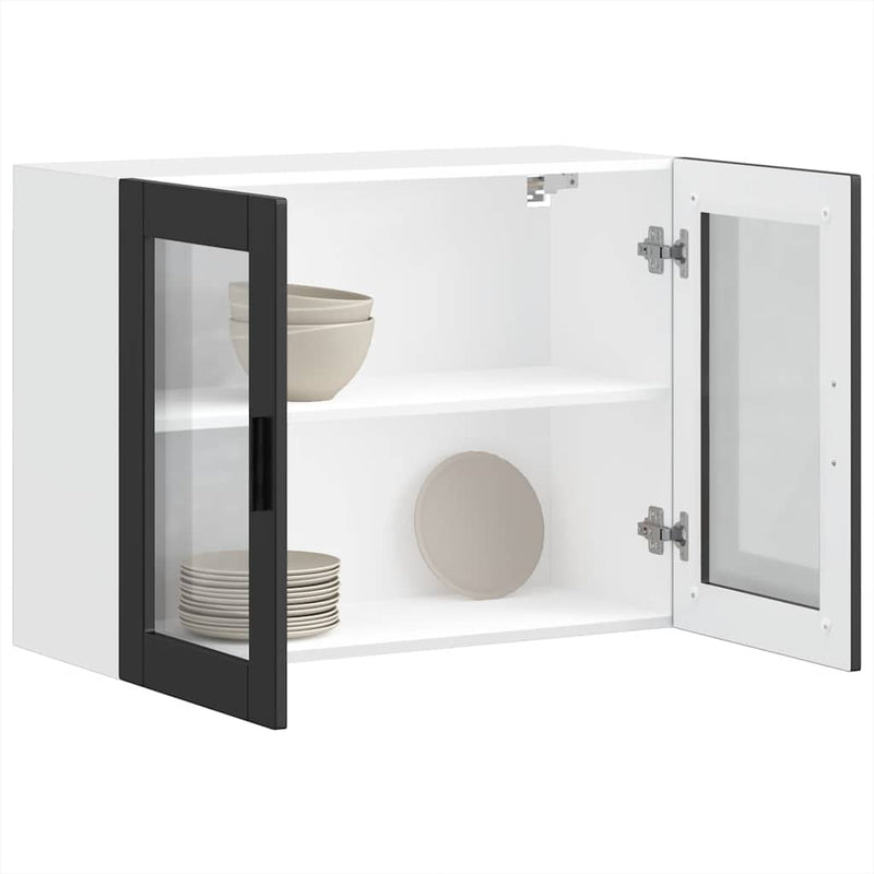 vidaXL Kitchen Wall Cabinet with Glass Door "Porto" Black