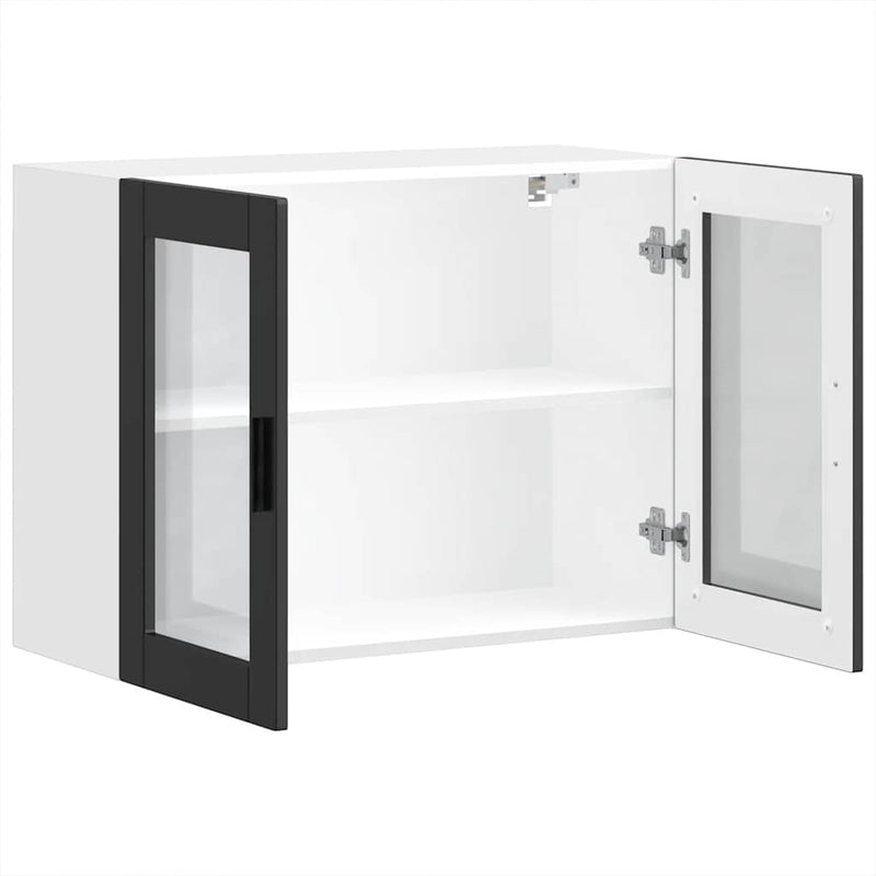 vidaXL Kitchen Wall Cabinet with Glass Door "Porto" Black