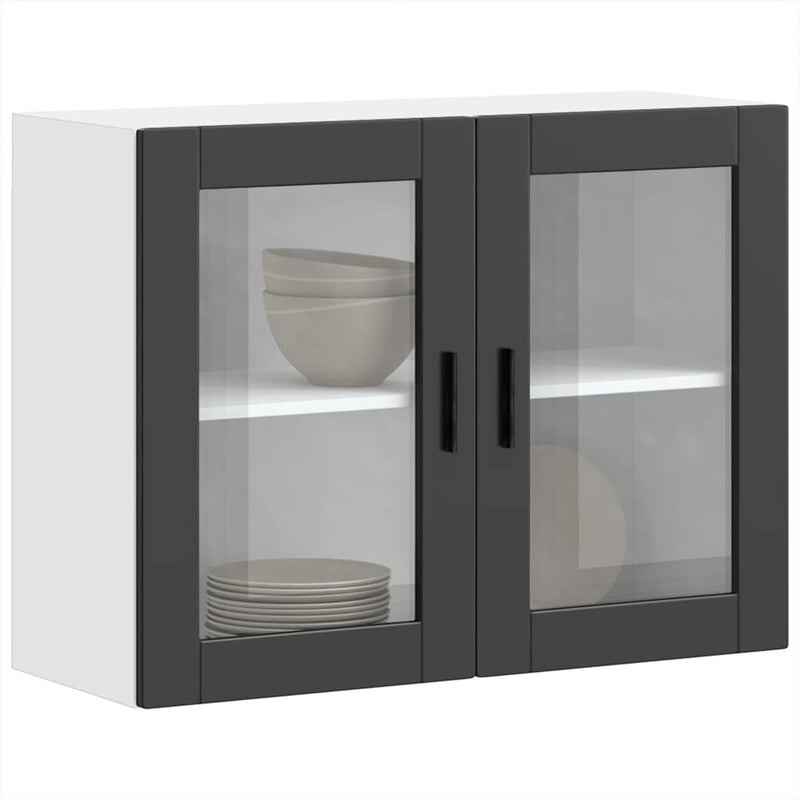 vidaXL Kitchen Wall Cabinet with Glass Door "Porto" Black