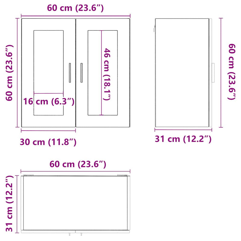 vidaXL Kitchen Wall Cabinet with Glass Door "Porto" White